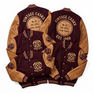 Wholesale Letterman Jacket <b>Black</b> Wool Varsity Coat Charting Corps Compass <b>Rose</b> Embroidery Tan Leather Sleeves Bomber Outerwear - Product Image 4