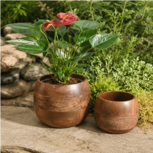 Ensemble de jardinières en bois faites à la main, écologiques, en bois d'acacia et de manguier de qualité supérieure, pots ronds pour la décoration de la maison de luxe et les plantes d'intérieur - Product Image 4