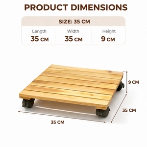 Support à plantes carré en bois avec roulettes verrouillables pour usage intérieur, design minimaliste, support de plantes de bureau - Product Image 2
