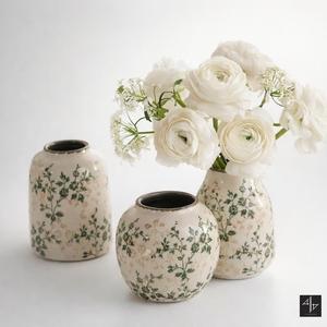 Jarrón de Cerámica con Estampado Floral Encantador, Silueta Redonda, Diseño Botánico Delicado y Acento de Inspiración Vintage para Decoración del Hogar - Product Image 3