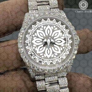 Montre de luxe pour femme Charm_Jewels, acier inoxydable, lunette sertie de diamants, mouvement à quartz analogique, boîtier rond de 38 mm, fermoir pliant - Product Image 1