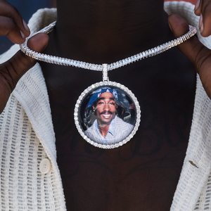 Collier pendentif photo personnalisé en laiton plaqué or avec zircon incrusté, breloque cercle, pour hommes et femmes - Product Image 6