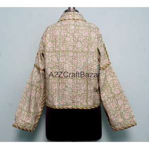Chaqueta de Primavera Hecha a Mano 100% Algodón Puro, Acolchada, Estilo Vintage Indio Kantha, Ecológica, Cómoda y Transpirable para Mujeres y Niñas - Product Image 5