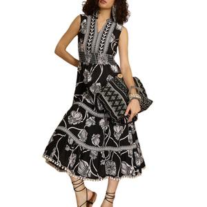 Vestido Maxi de Verano con Estampado Floral Personalizado para Mujer, Cuello en V, Sin Mangas, Cintura Elástica, Modesto, Transpirable, Ajustado, Línea A, Casual y Elegante - Product Image 4