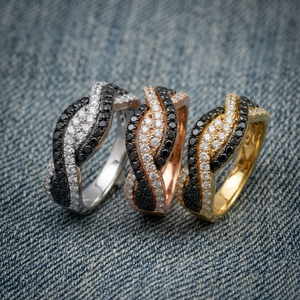 18K Solid White Gold Black and White Diamond Pavé Interwoven Multi-Band Crossover Ring with Premium Packaging for <b>Gift</b> - Product Image 5