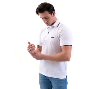 Polo en coton blanc pour homme, manches courtes, coupe classique, couleur unie, tricot piqué, bordure contrastée, logo sur le devant - Product Image 3