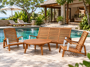 Chaise longue de jardin en teck d'extérieur, fauteuil en bois à lattes pour patio, mobilier de balcon pour hôtel et complexe hôtelier - Product Image 1