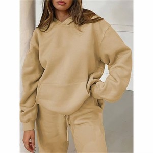 Conjunto de Sudadera con Capucha para Mujer, 100% Algodón, Color Sólido, Corte Holgado, Forro Polar, Manga Larga, Informal, con Bolsillo, Largo Completo, OEM - Product Image 1