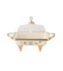 Plateau à bonbons avec couvercle transparent en forme de dôme et support doré, en porcelaine fine, de haute qualité, aspect moderne et luxueux - Product Image 1
