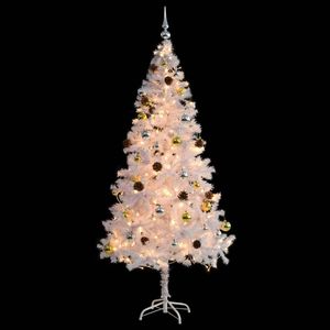 Albero di Natale Pre-illuminato artificiale bianco da 6 piedi con palline - Product Image 4