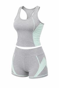 Ensemble de yoga 2 pièces pour femme : Crop top dos nageur à encolure dégagée et short taille haute avec bordure contrastante, en Spandex sans couture, séchage rapide et respirant - Product Image 6