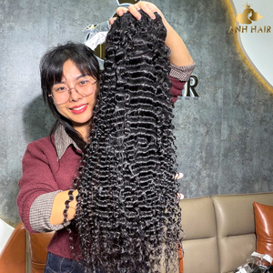Extensiones de Cabello Ondulado Profundo, Color Negro Natural, Doble Trama, Cabello Humano Virgen Vietnamita, Rizado, Voluminoso, Venta al Por Mayor - Product Image 3