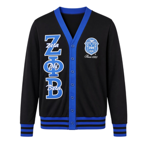 Cardigan à lettres Zeta Phi Beta pour femme, noir et bleu roi, boutonné sur le devant, col en V, avec emblème grec, depuis 1920, pull de sororité - Product Image 3