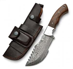 Cuchillo de hoja fija de acero de Damasco hecho a mano con mango de madera personalizado, herramienta EDC multiusos - Product Image 4