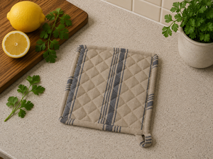 Support de casserole matelassé en lin de qualité supérieure avec motif à rayures marine – Support de casserole de cuisine résistant à la chaleur pour la cuisson et la pâtisserie - Product Image 4