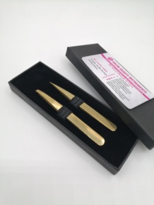 Offre de personnalisation : Pince à épiler sourcils en acier inoxydable avec finition or plasma, marque privée, à pointe inclinée et fine, pour la beauté des sourcils - Product Image 6