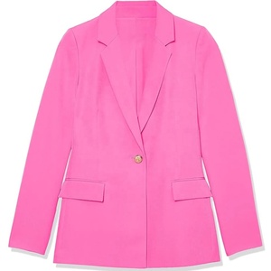 Blazer rose pour femme avec revers vert et boutons dorés, manches longues, couleur unie, col cranté, simple boutonnage, laine et polyester - Product Image 1