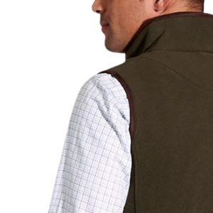 <b>Mens</b> Olive Green <b>Fleece</b> <b>Gilet</b> Sleeveless Full Zip Vest with Stand Collar Brown Trim and Side Pockets for Casual Winter Wear <b>Men</b> - Product Image 2