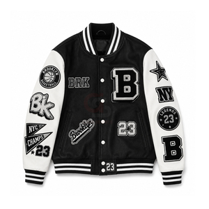 Chaqueta Universitaria de Béisbol Personalizada para Hombre, con Mangas de Cuero y Bordado Chenille de Alta Calidad, Fabricada por OEM - Product Image 2