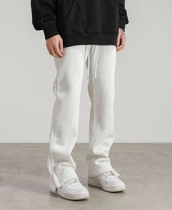 Pantalones de chándal para correr de talla grande, pantalones apilados divididos para hombre, cintura elástica a rayas curvas rectas, pantalones de chándal acampanados apilados para hombre - Product Image 2