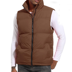 Good Manufacturer Men <b>Brown</b> Puffer <b>Vest</b> Fully Customized Hot Selling Breathable Windproof With Pockets Solid Color Regular Fit - Product Image 1