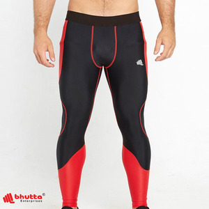 Leggings de compression pour hommes, design personnalisé, imprimé rouge, panneau contrastant, antibactériens, respirants, taille élastique, coutures plates, pour la gym - Product Image 4