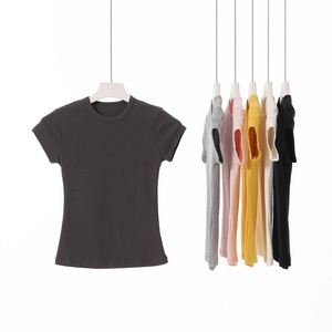 Women's Crew Neck Short Sleeve T-Shirt Regular Fit Solid Color Casual Jersey Cotton Bamboo Fiber <b>Plain</b> Dyed Anti-Pilling - Product Image 2