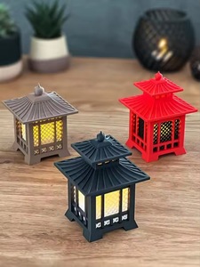 Metal Square Japanese Pagoda Lanterns With LED Light For Indoor Home Decoration - Product Image 4