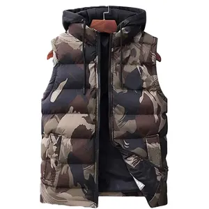 Gilet d'extérieur léger bouffant, personnalisé, sans manches, vestes camouflage pour homme, vente en gros, à capuche, en duvet de canard, hiver