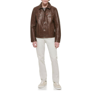 Veste en cuir véritable pour homme, marron, col rabattu, coupe décontractée, fermeture à boutons simple, style automne - Product Image 6