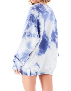 Pull en tricot tie-dye bleu surdimensionné pour femme, robe pull en maille épaisse, coton acrylique, manches longues, personnalisable OEM - Product Image 4