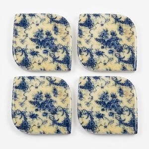 Handmade Wholesale Custom <b>Marble</b> <b>Coaster</b> Set with Vintage Blue Floral Pattern, Soft-Edged Natural Stone Drink <b>Coasters</b> for Home - Product Image 1