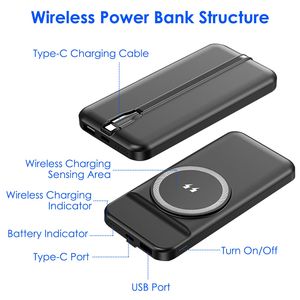 22.5W Magnetic Wireless 10000mAh Power Bank 15W PD Fast <b>Charging</b> Portable Charger Built-in Type-C <b>Cables</b> 15W Wireless <b>Charging</b> - Product Image 2