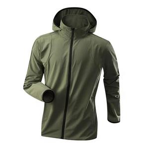 Men's Hooded Windproof <b>Canvas</b> <b>Jacket</b> Front Logo Olive Green Polyester Zipper Closure Sporty Autumn Slim Fit Stand Collar - Product Image 1