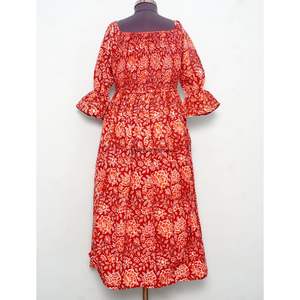 Vestido de verano de algodón con cuello cuadrado, estampado a mano, vestido midi con cuello cuadrado, vestido largo maxi con estampado floral para mujer - Product Image 6