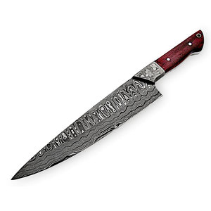 Couteau de chef multi-usages en acier Damas avec manche en bois confortable pour la préparation culinaire et le traitement quotidien des aliments - Product Image 1