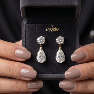 Boucles d'oreilles pendantes de luxe pour femmes Zyorio Jewels en or 14 carats avec diamant taille poire certifié IGI - Product Image 4