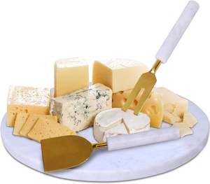 Juego de Tabla de Quesos de Mármol Blanco de Lujo con Cuchillos de Queso de Acero Inoxidable Dorado, Plato Redondo Premium para Servir Charcutería - Product Image 2