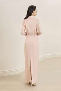 Jupe longue en soie douce classique taille haute élégante pour femme de bureau, style vietnamien tissé, couleur OCRE IVORY SHADOW - KV70 - Product Image 2