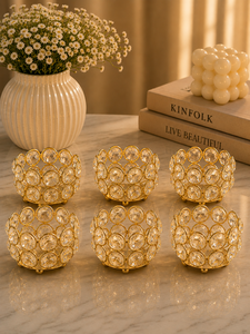 Juego de 6 Portavelas de Cristal Dorado, Portavelas Decorativos de Lujo para Decoración del Hogar y Bodas, Portavelas de Metal - Product Image 1