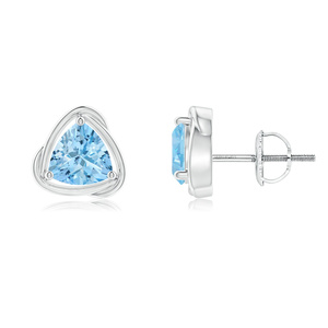 Vaayu Jewels Gold Plated 10K 14K 18K Gold 925 935 Silver <b>Aquamarine</b> <b>Stud</b> <b>Earrings</b> Trillion Cut Trendy Women's Everyday Wear - Product Image 2