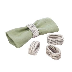 Lot de 4 ronds de serviette en rotin blanchi faits à la main, accessoire de vaisselle ovale en vrac pour les fêtes - Product Image 1