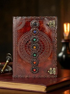 Handmade Leather Journal: Embossed Seven Chakra Stone <b>Book</b> of Shadows - Product Image 2