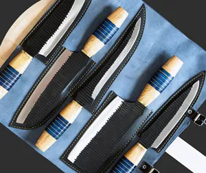 Ensemble de couteaux de chef en acier carbone faits à la main |   Poignée en bois et résine avec revêtement en poudre noire |   Collection de 5 couteaux de cuisine tranchants - Product Image 5