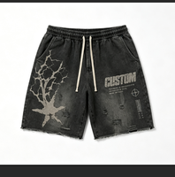 Celana Pendek Bermuda Pria Vintage Motif Retak Cetak Washed, Pinggang Elastis Tali Serut, Kasual Streetwear, Celana Jogger Bernapas