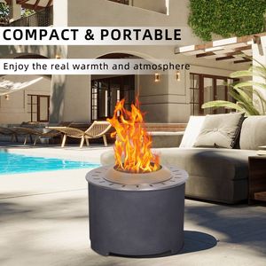 Brasero sans fumée rond de 20,5 po en acier inoxydable pour brûler du bois, avec base TerraFab et couvercle anti-intempéries pour l'extérieur - Product Image 3
