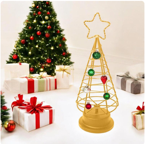Luxuyry Gold Metal Wire Christmas Tree Figurine with <b>Star</b> Top <b>Lighted</b> Tabletop Sculpture Modern Minimalist Holiday Decor - Product Image 5