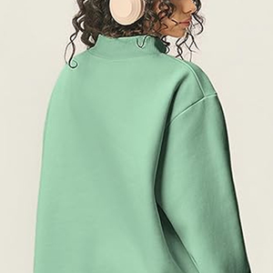 Women Mock Neck Sweatshirt Custom Cotton Terry Hoodie OEM Private <b>Label</b> <b>Printed</b> Logo Casual Streetwear Bulk Supplier - Product Image 5