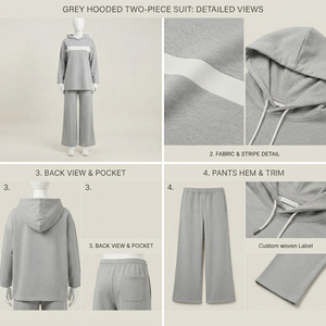 Conjunto de Sudadera con Capucha y Pantalones Largos para Mujer REDDITO, Color Gris, Corte Regular, Otoño, Adulto, Tejido de Algodón y Felpa, Estilo Casual y Modesto - Product Image 4