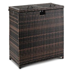 72-Gallon Outdoor <b>Large</b> Wicker Trash <b>Bins</b> Dual Lids Hideaway Rattan Trash Cans for Porch Backyard Deck Patio Poolside Beyond - Product Image 1